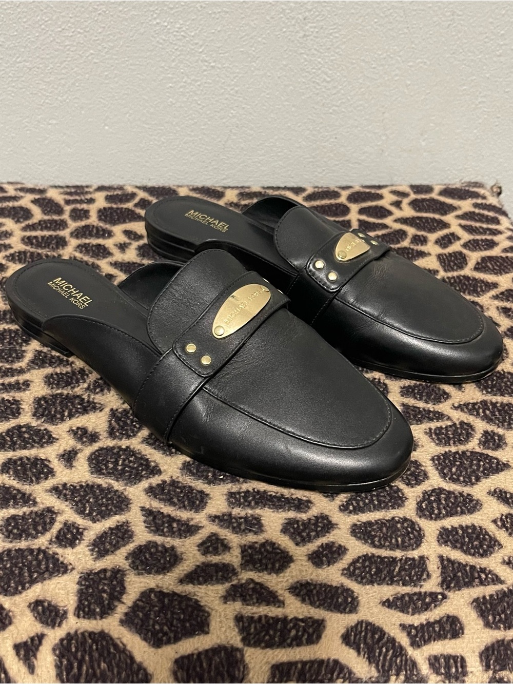 Michael Michael Kors Slip On Leather Mules Black Casual Career Womens 7.5